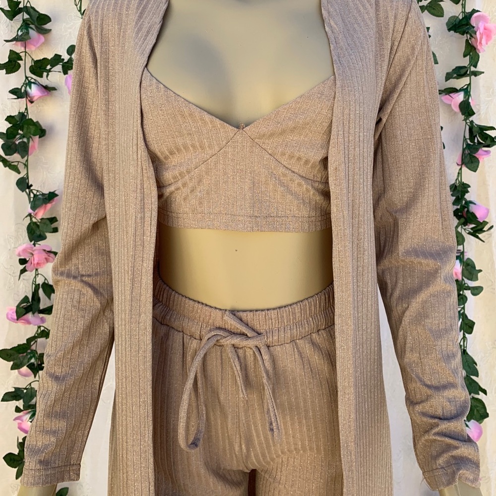 3 Piece Spaghetti Strap Crop Top, Pant, Cardigan - Picture 5 of 11